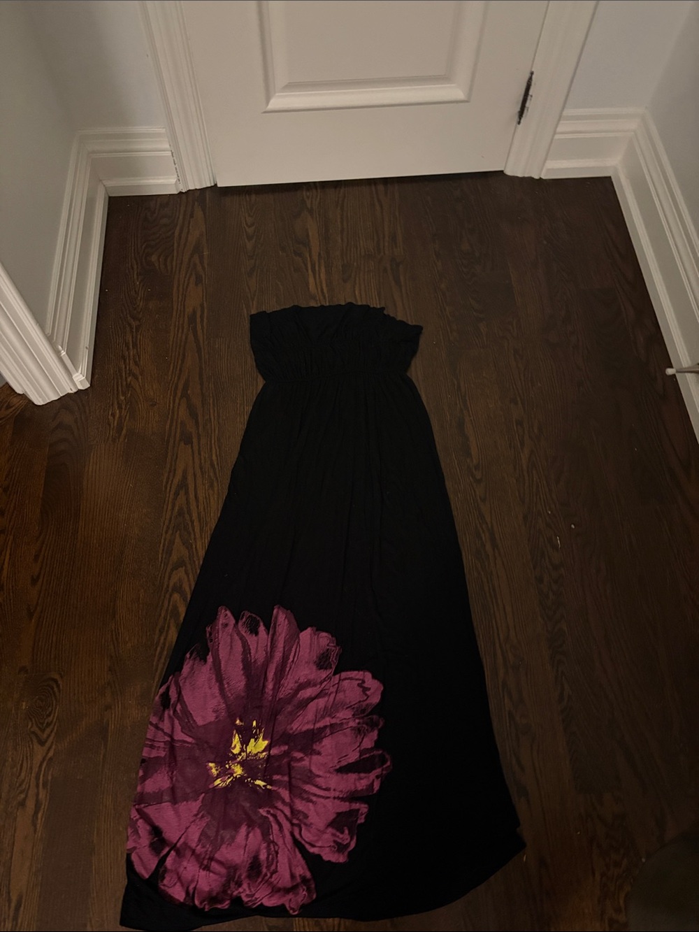 Black Strapless Maxi Dress with Pink Floral Print